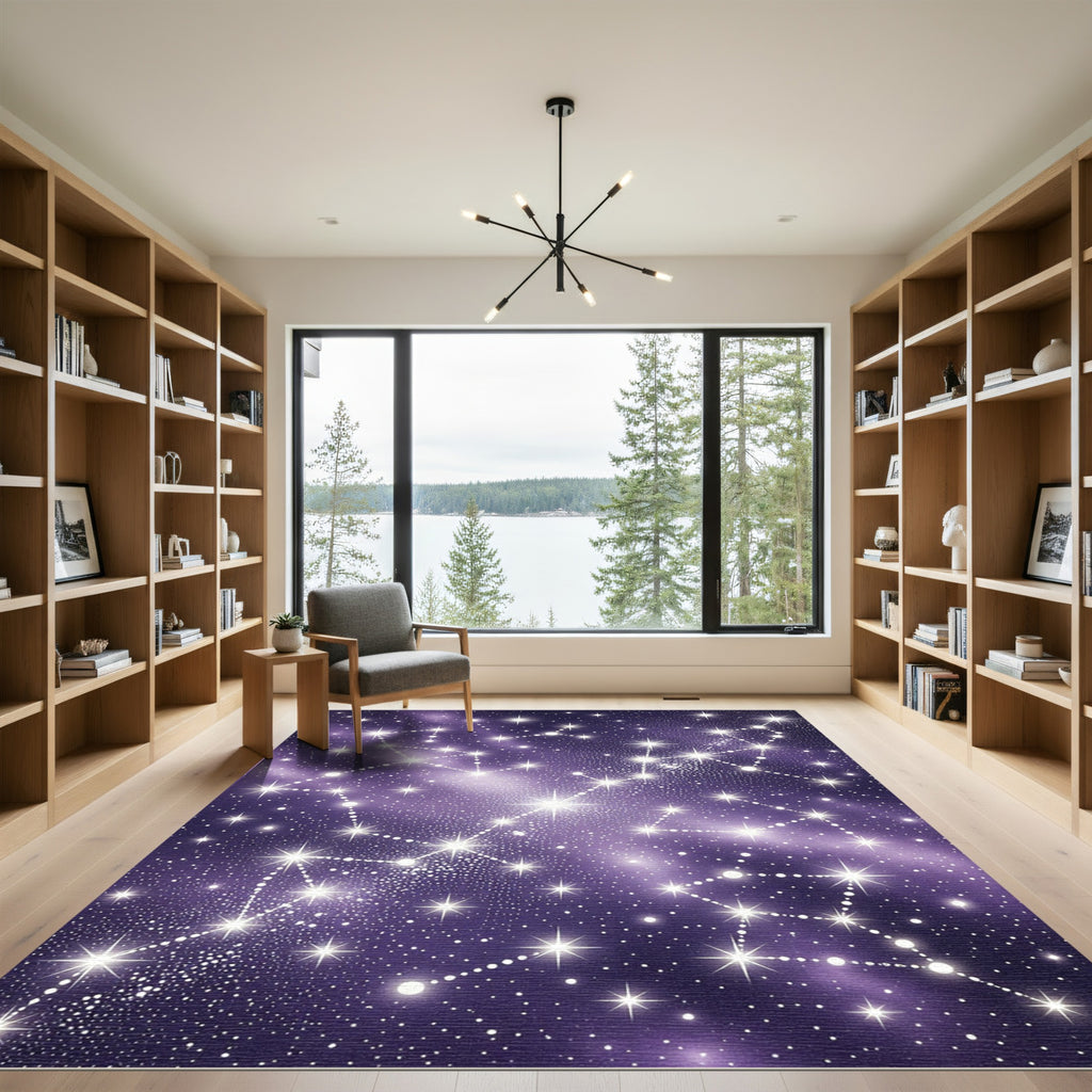 Celestial Purple Starry Night Sky Rug
