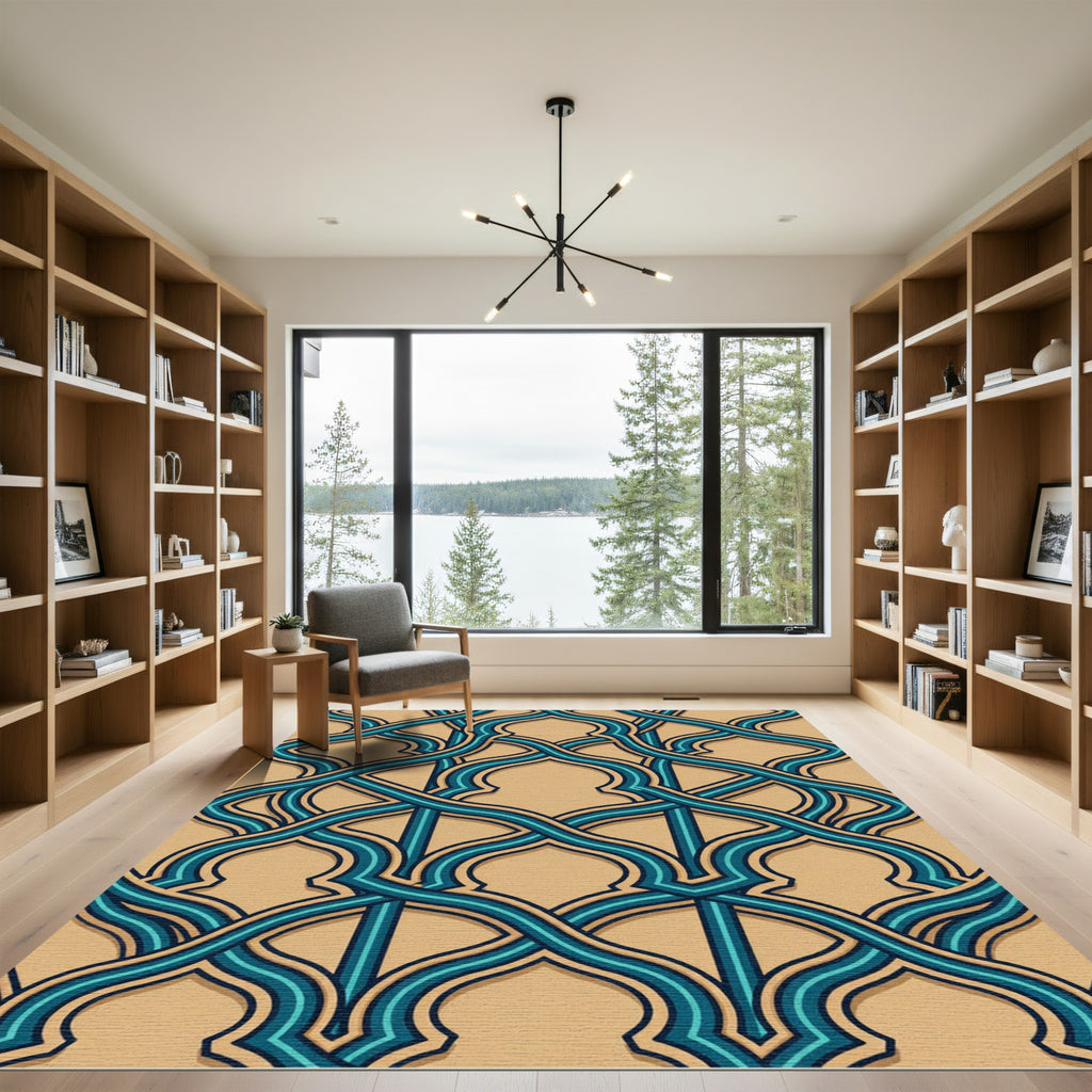Interlocking Teal Archway Lattice Rug