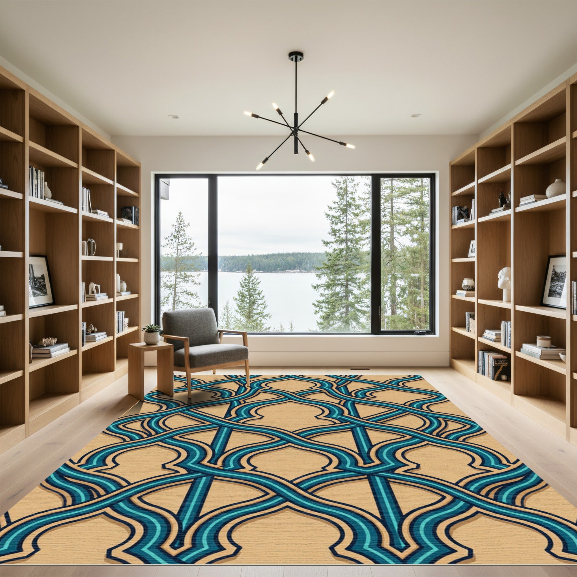 Interlocking Teal Archway Lattice Rug