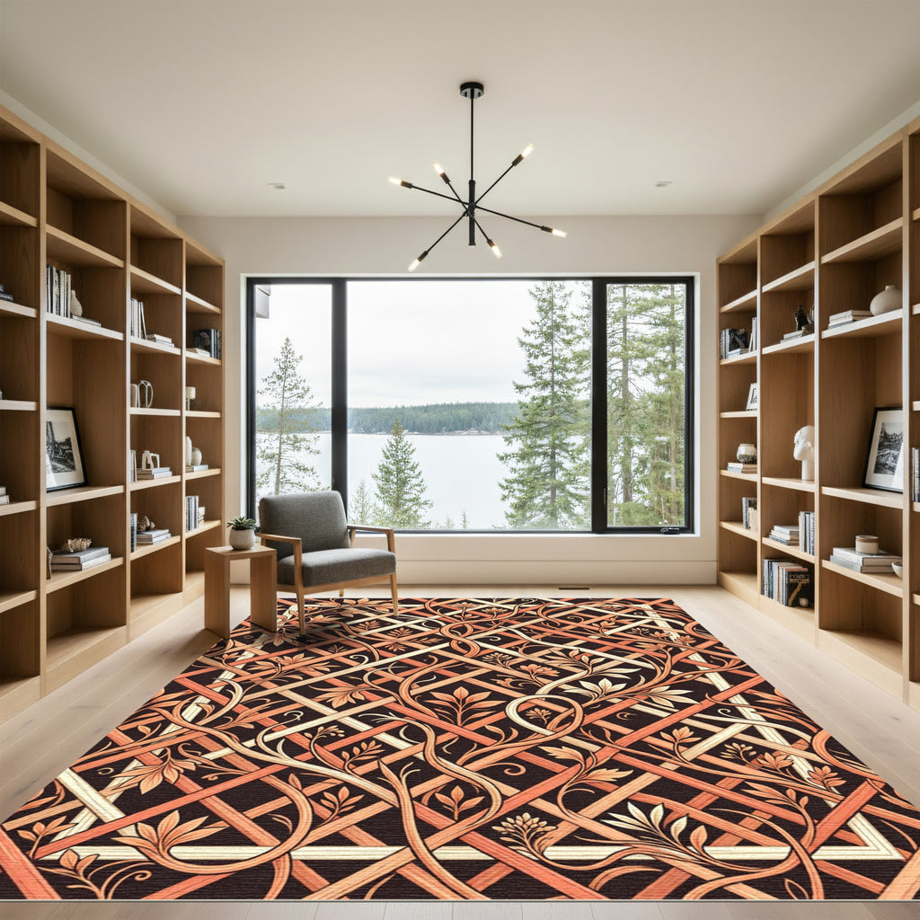 Cinnamon Lattice Floral Vine Rug