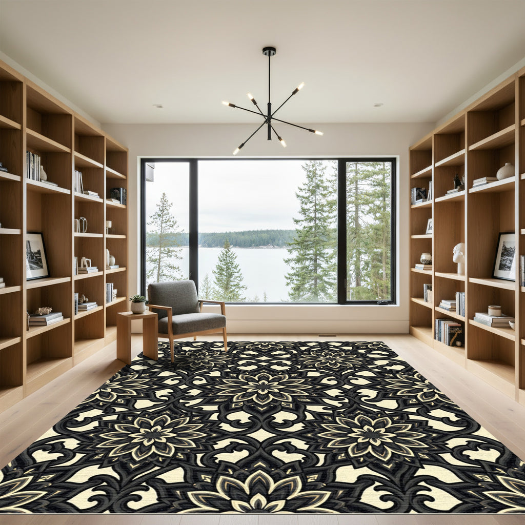 Dark Floral Filigree Medallion Rug