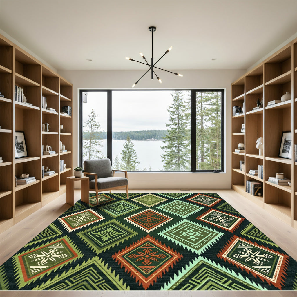 Geometric Emerald Tribal Diamond Rug