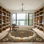 Elegant Golden Mandala Floral Medallion Rug