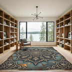 Antique Teal Gold Medallion Frame Rug