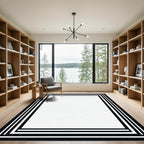 Minimalist Black White Geometric Border Rug