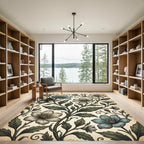 Archaic Teal Floral Vine Meadow Rug