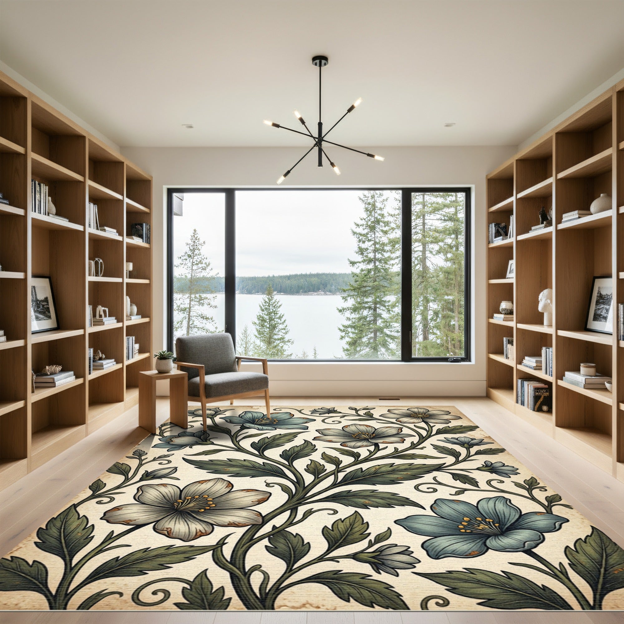 Archaic Teal Floral Vine Meadow Rug