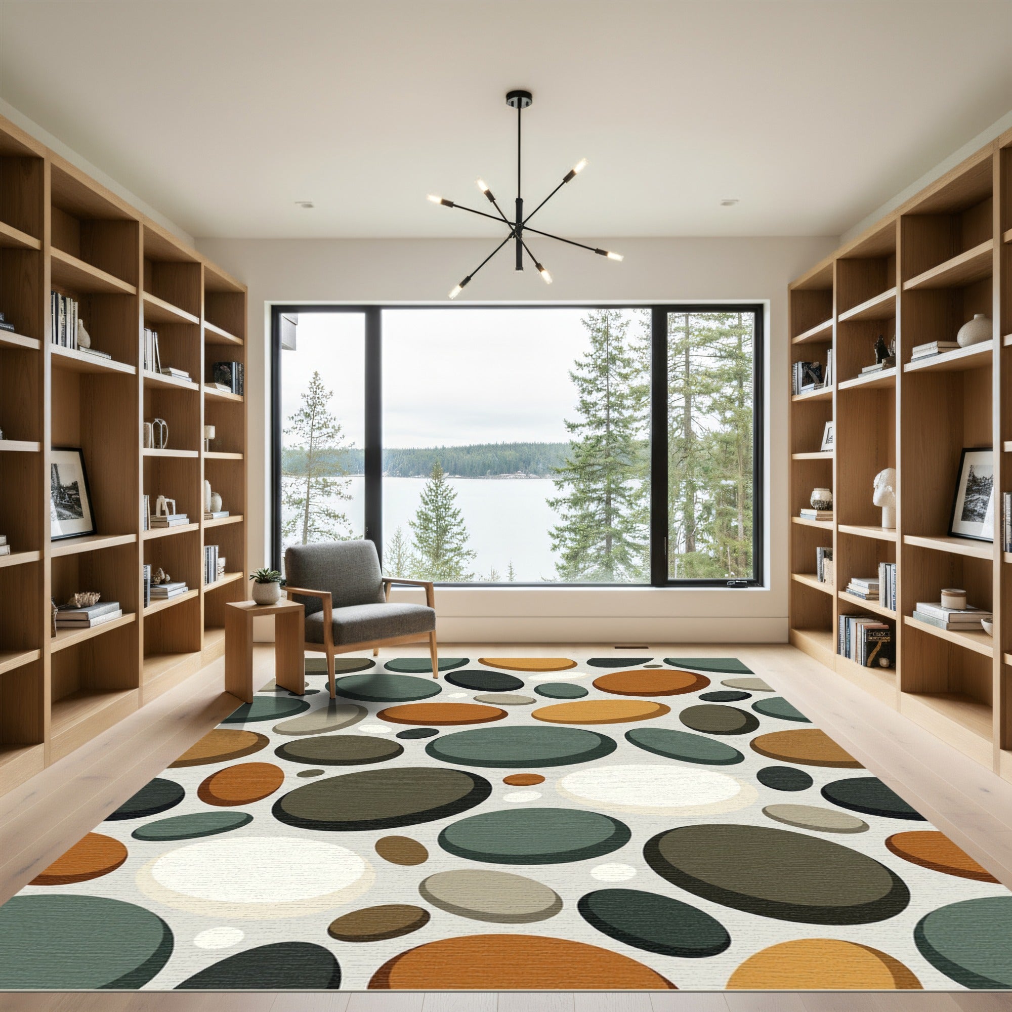 Abstract Earth Tone Pebble River Stone Rug