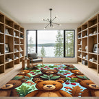 Whimsical Brown Bears Raspberry Forest Rug