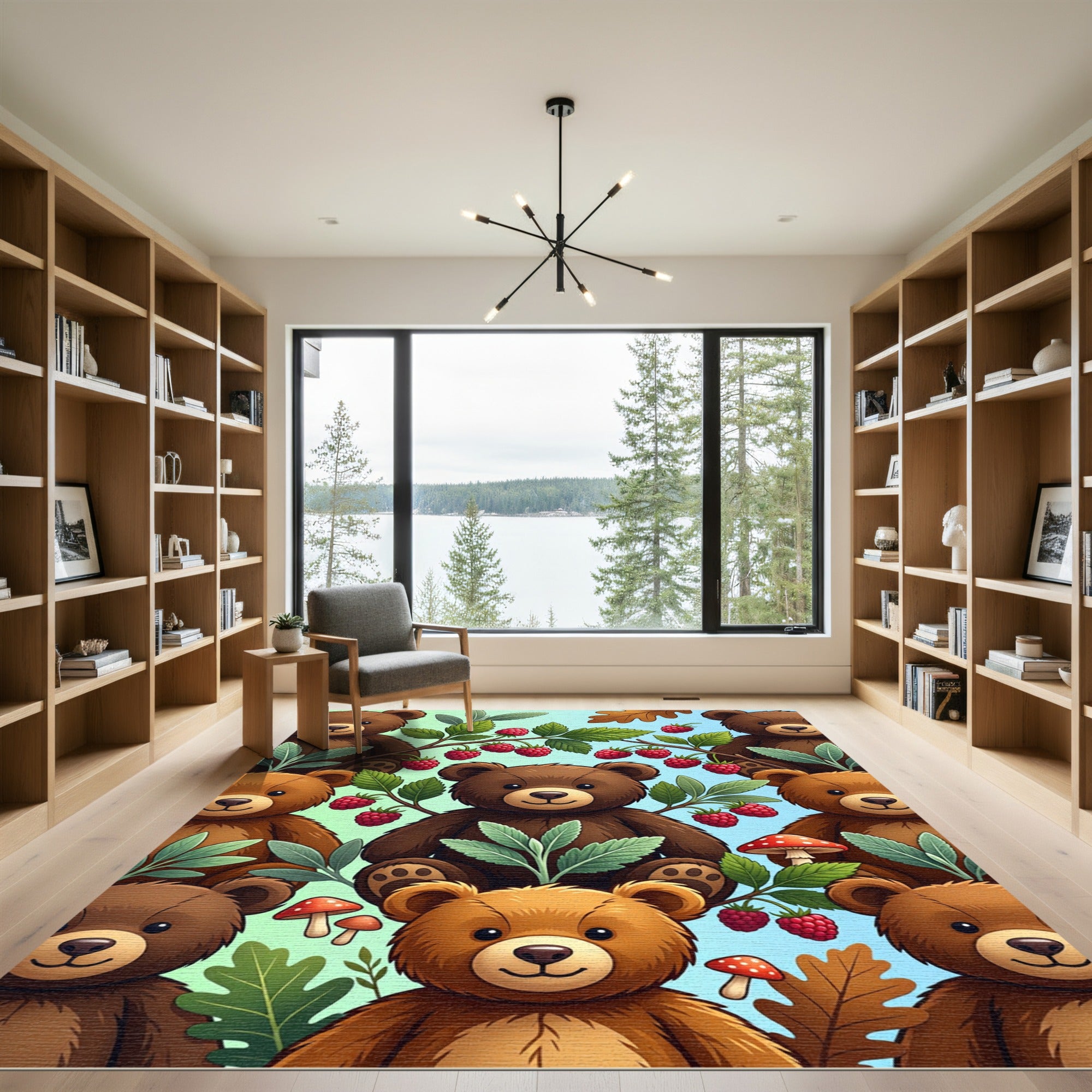 Whimsical Brown Bears Raspberry Forest Rug