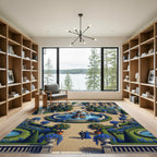 Azure Ornate Fountain Versailles Garden Rug