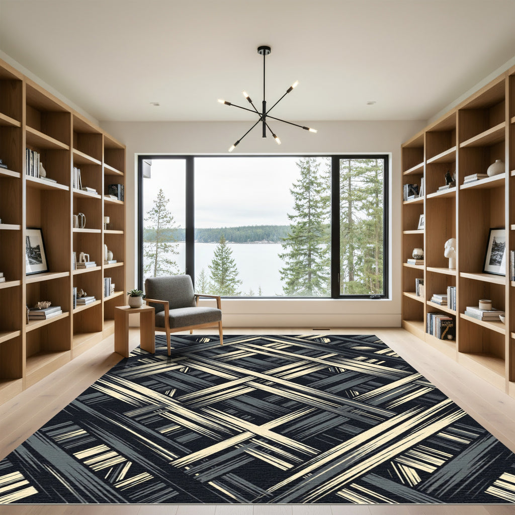 Textured Intersecting Tan Slate Lines Rug