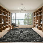 Elegant Black Silver Acanthus Swirl Rug