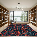 Art Deco Red Fan Garland Rug