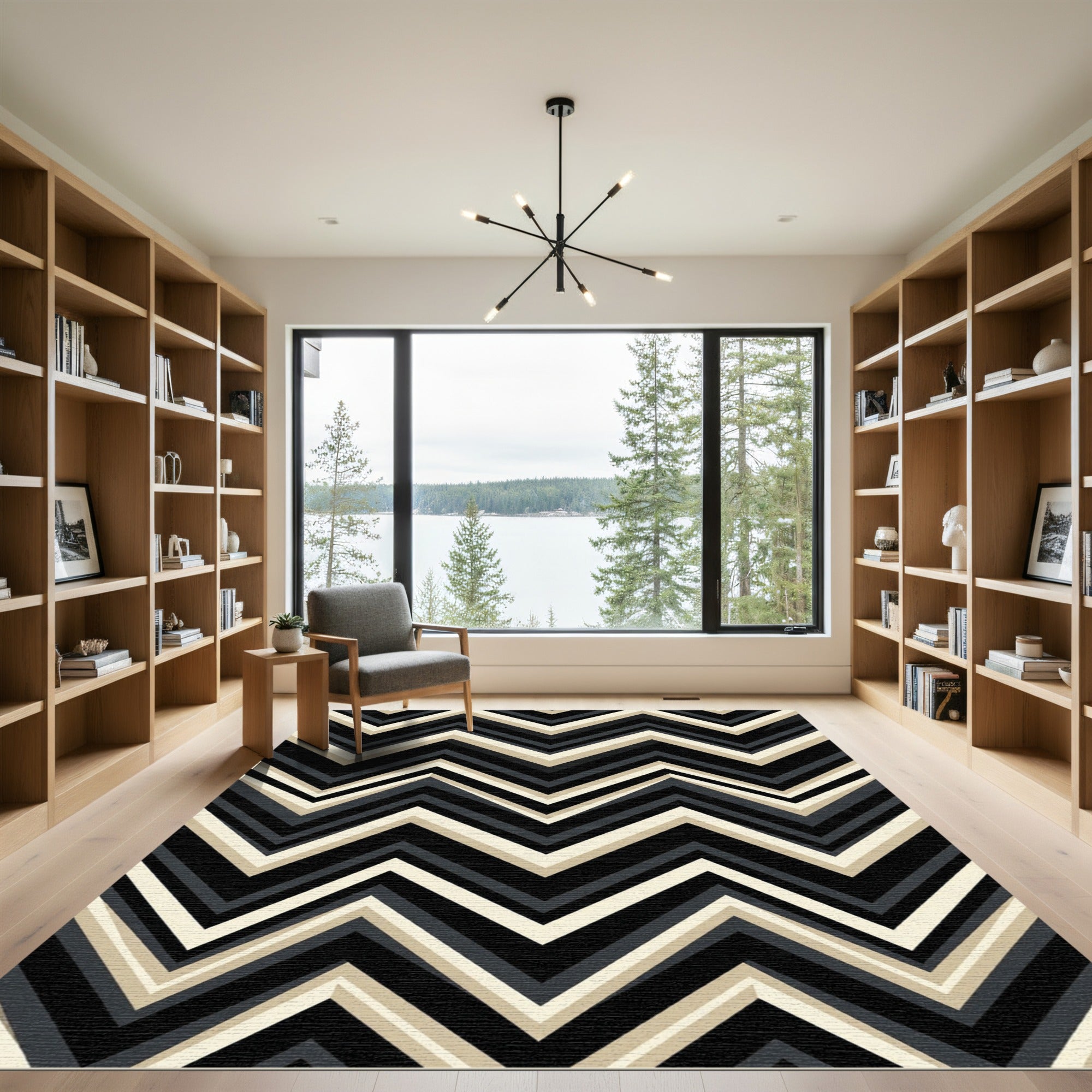 Bold Black Cream Chevron Stripes Rug