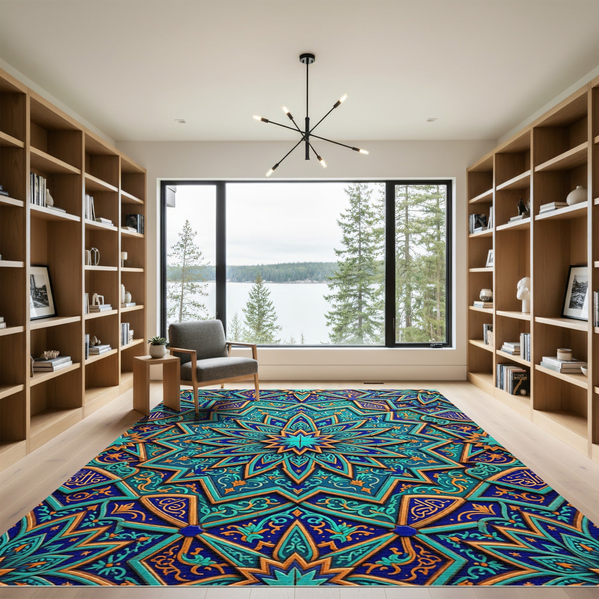 Azure Teal Star Geometric Mosaic Rug