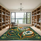 Emerald Peacock Floral Thistle Art Nouveau Rug
