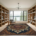 Ornate Golden Floral Mandala Rug