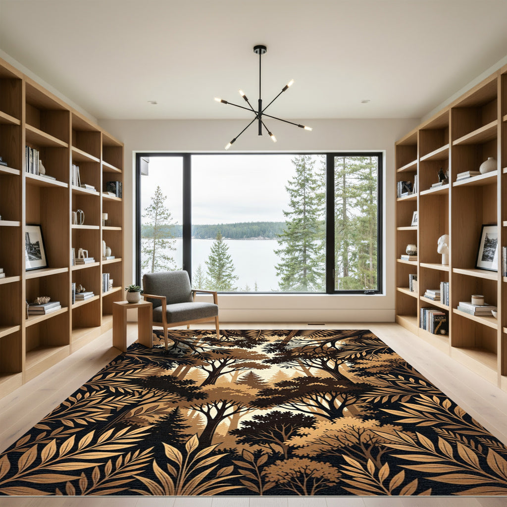 Monochromatic Woodland Canopy Forest View Rug