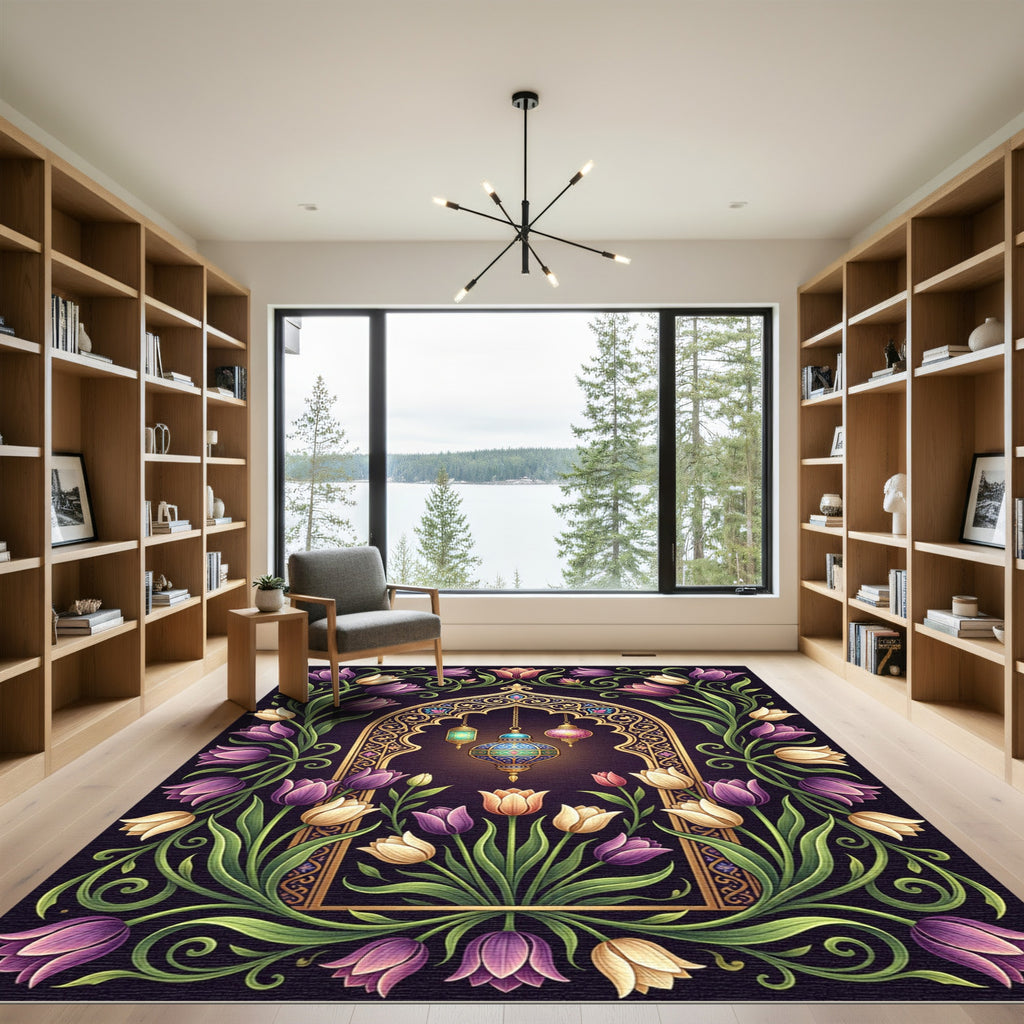 Elegant Floral Arch with Hanging Lanterns Rug