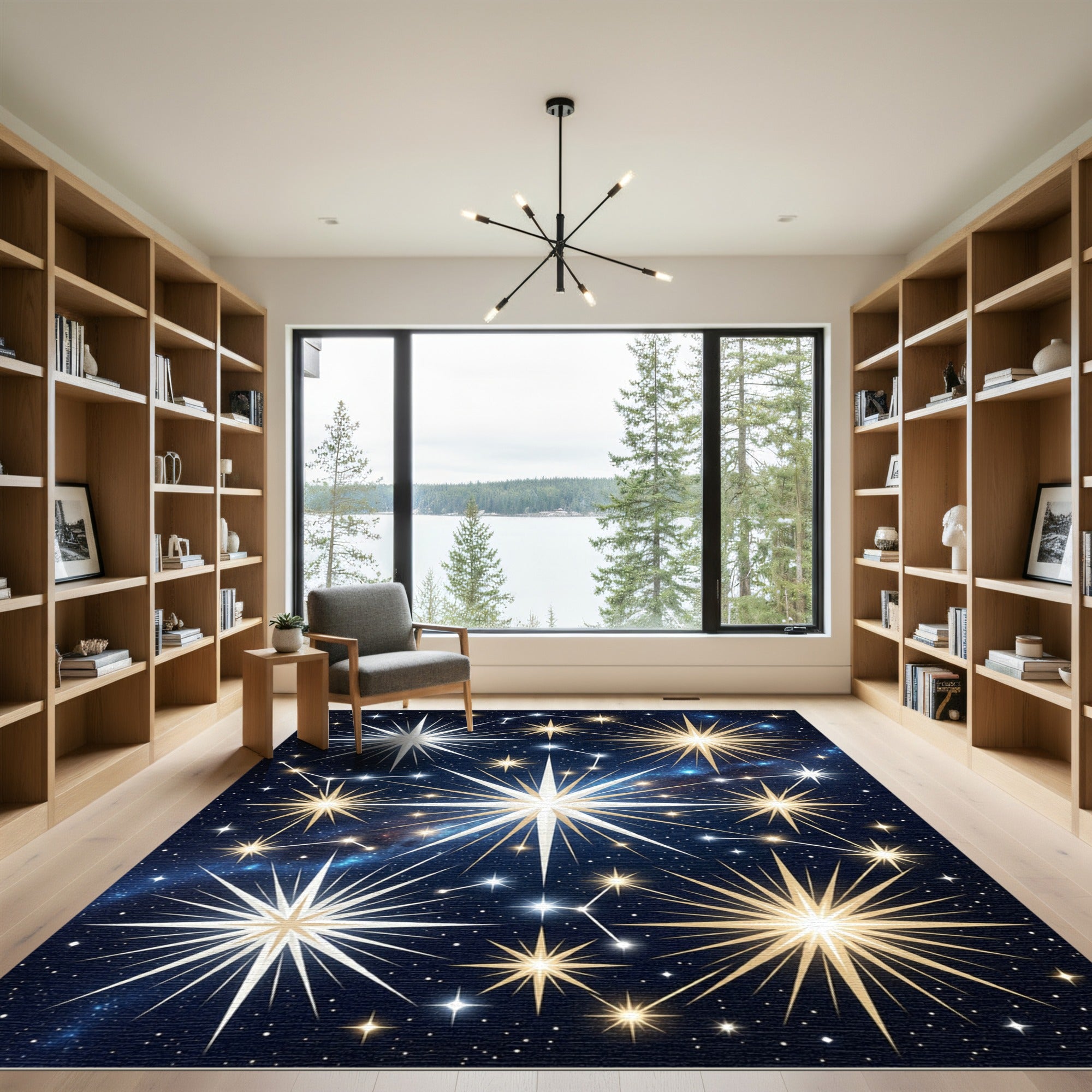Celestial Gold and White Starry Night Rug