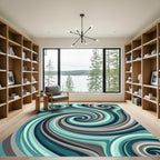 Abstract Teal and Grey Swirl Vortex Rug