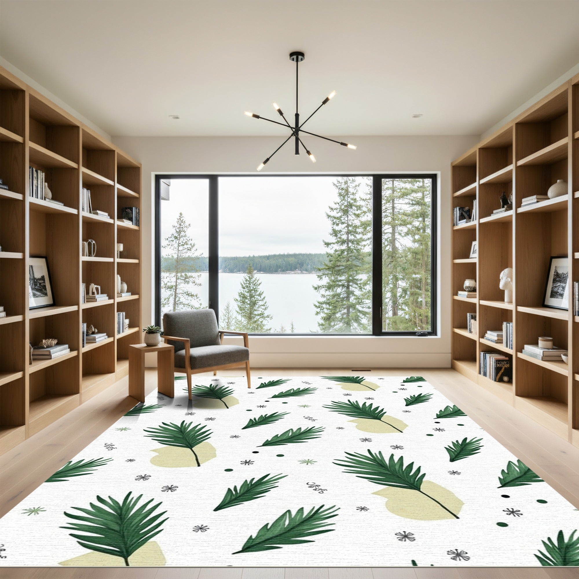 Green Palm Frond Abstract Background Rug
