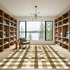 Earthy Brown Checkerboard Grid Rug