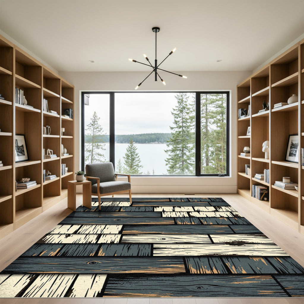 Distressed Wood Panel Shiplap Pattern Rug