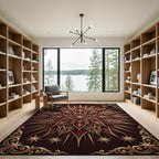 Regal Crimson Gold Starburst Mandala Rug