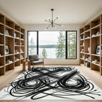 Monochrome Abstract Swirl Brushstroke Rug