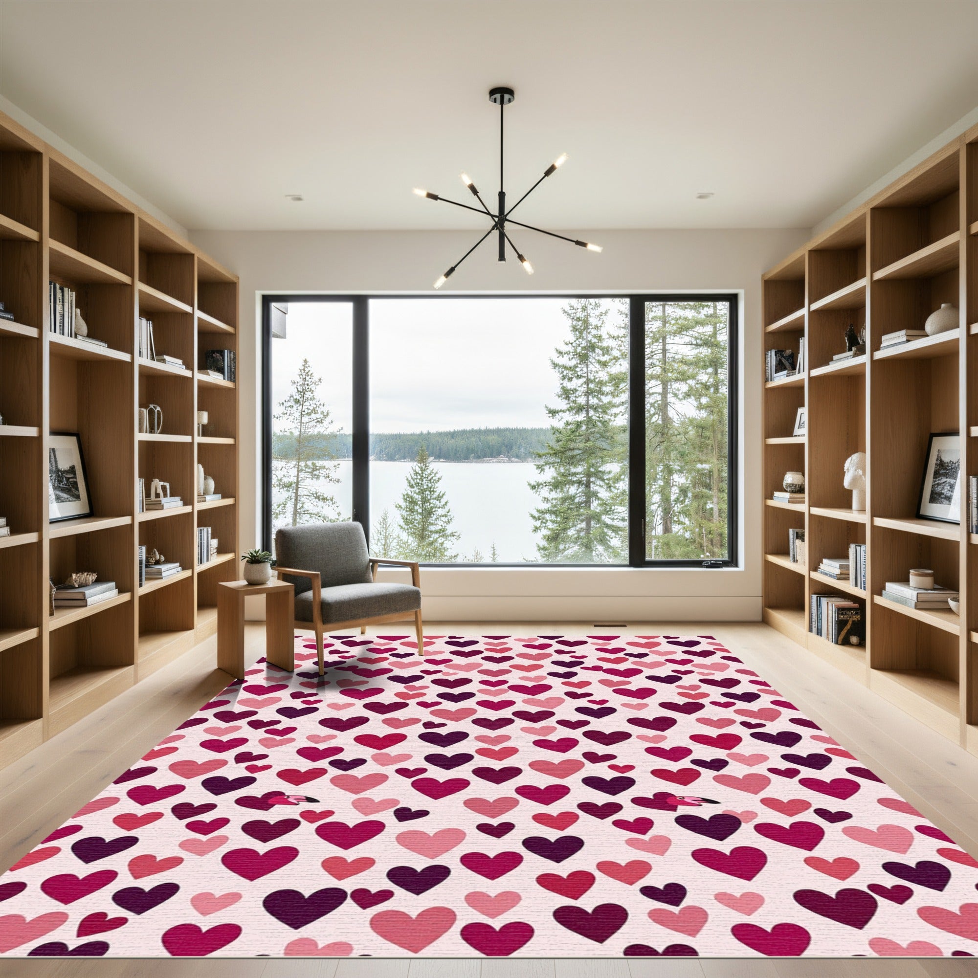 Crimson Pink Hearts Flock Composition Rug