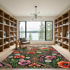 Ornate Poppy And Daisy Floral Scroll Rug