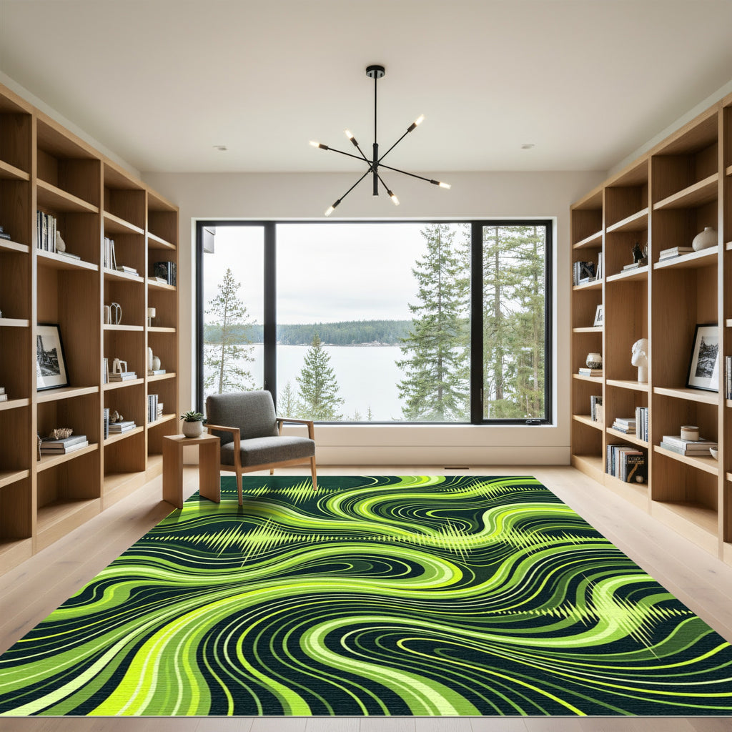Vibrant Lime Green Sound Wave Rug