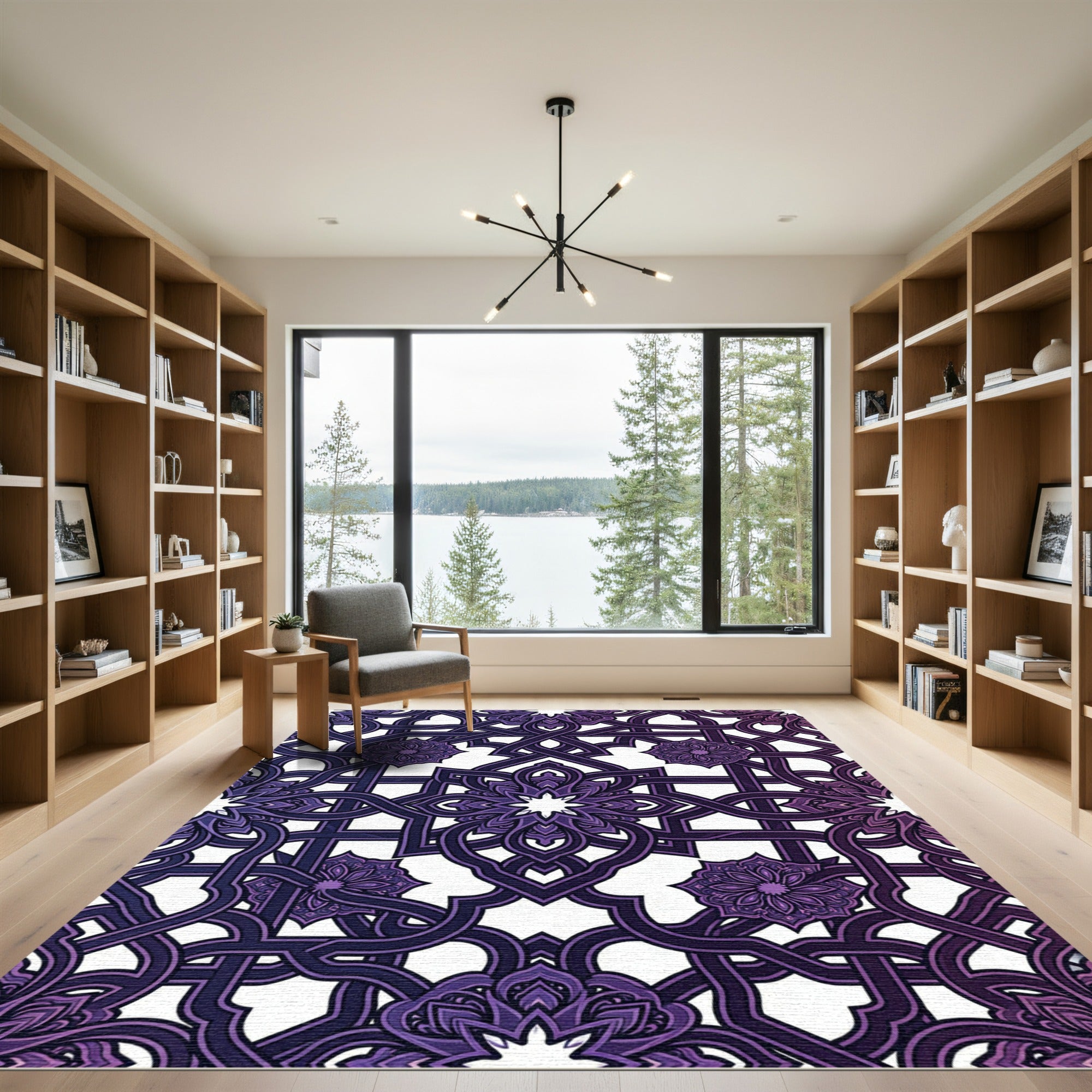 Deep Violet Ornate Geometric Floral Rug