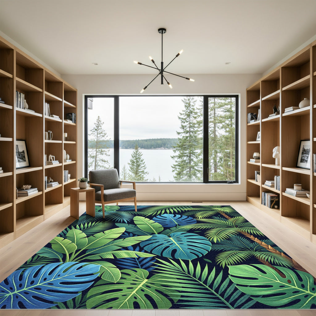 Lush Tropical Foliage Botanical Fern Rug