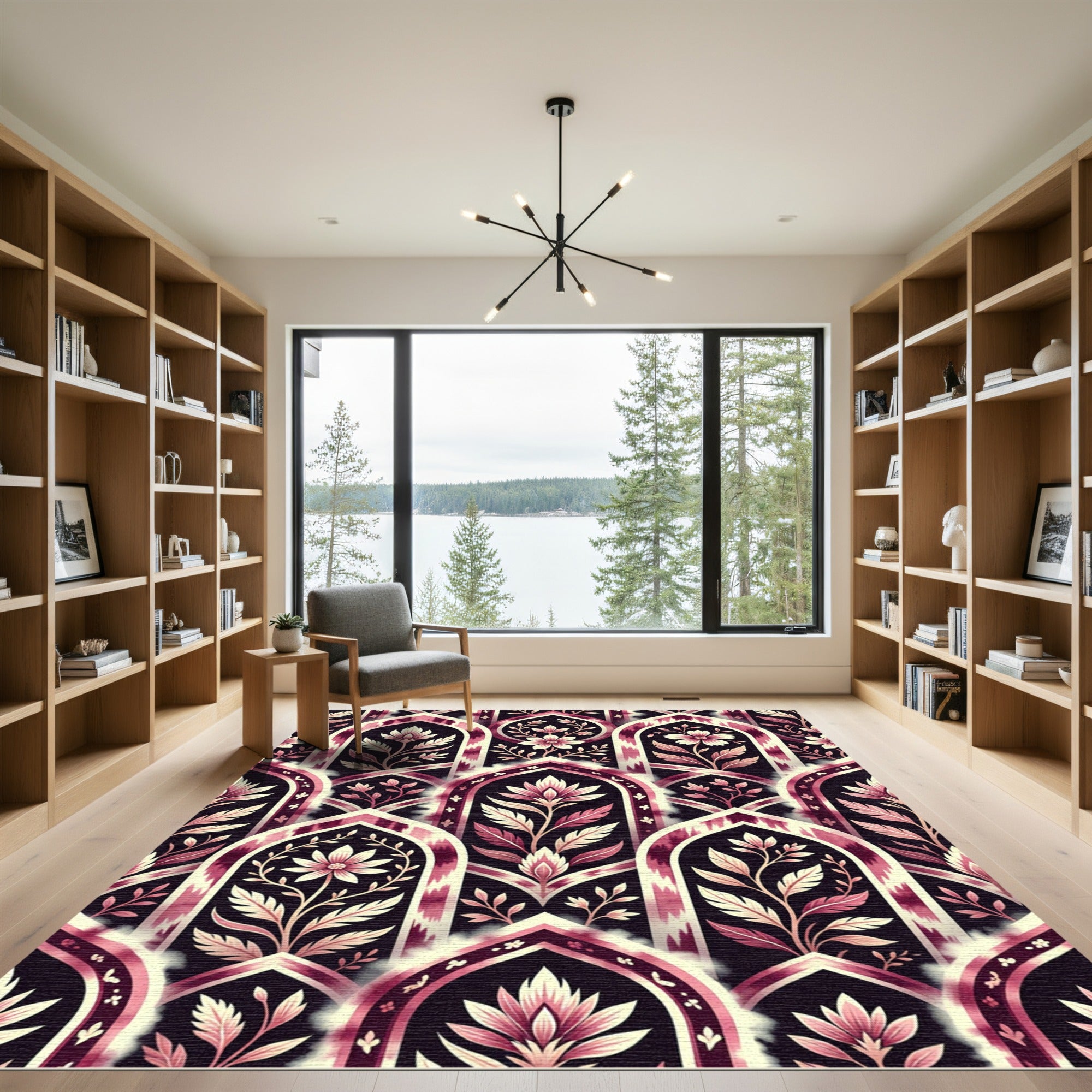 Ornate Pink Floral Archway Botanical Rug