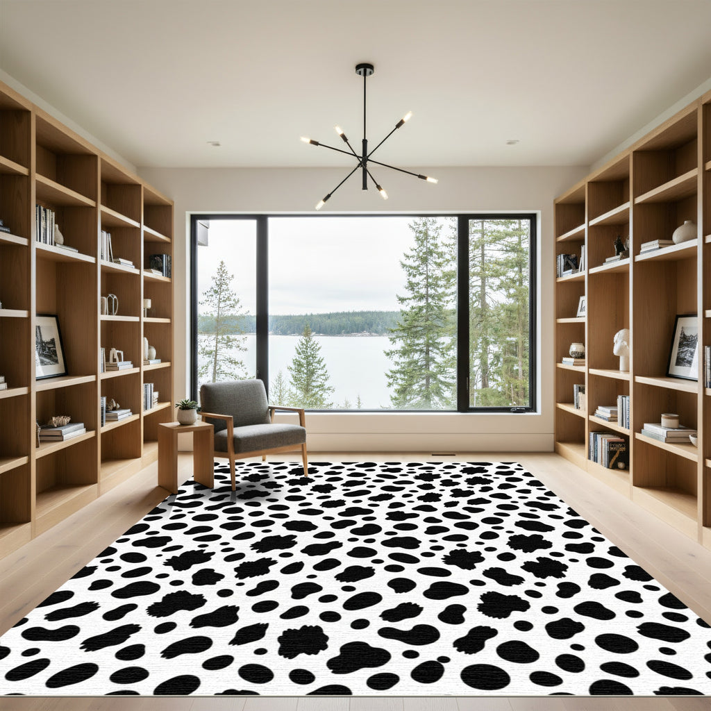 Black White Irregular Spots Rug