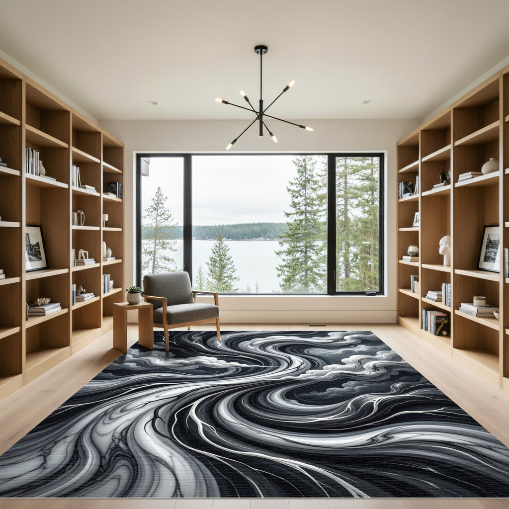 Monochromatic Swirling Cloud Branch Rug