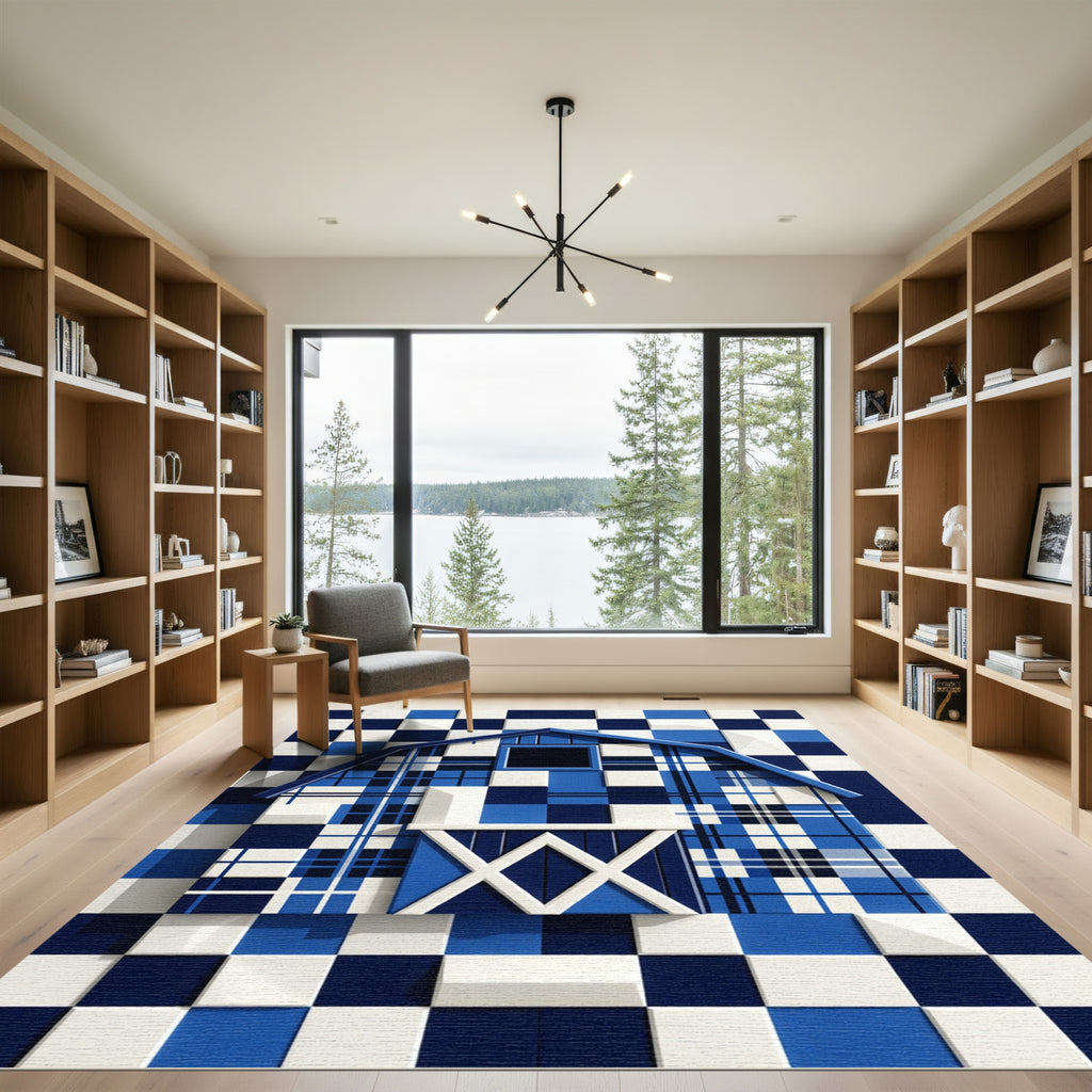 Modern Blue Plaid Checkered Barn Rug