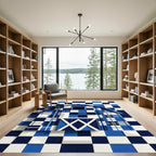 Modern Blue Plaid Checkered Barn Rug