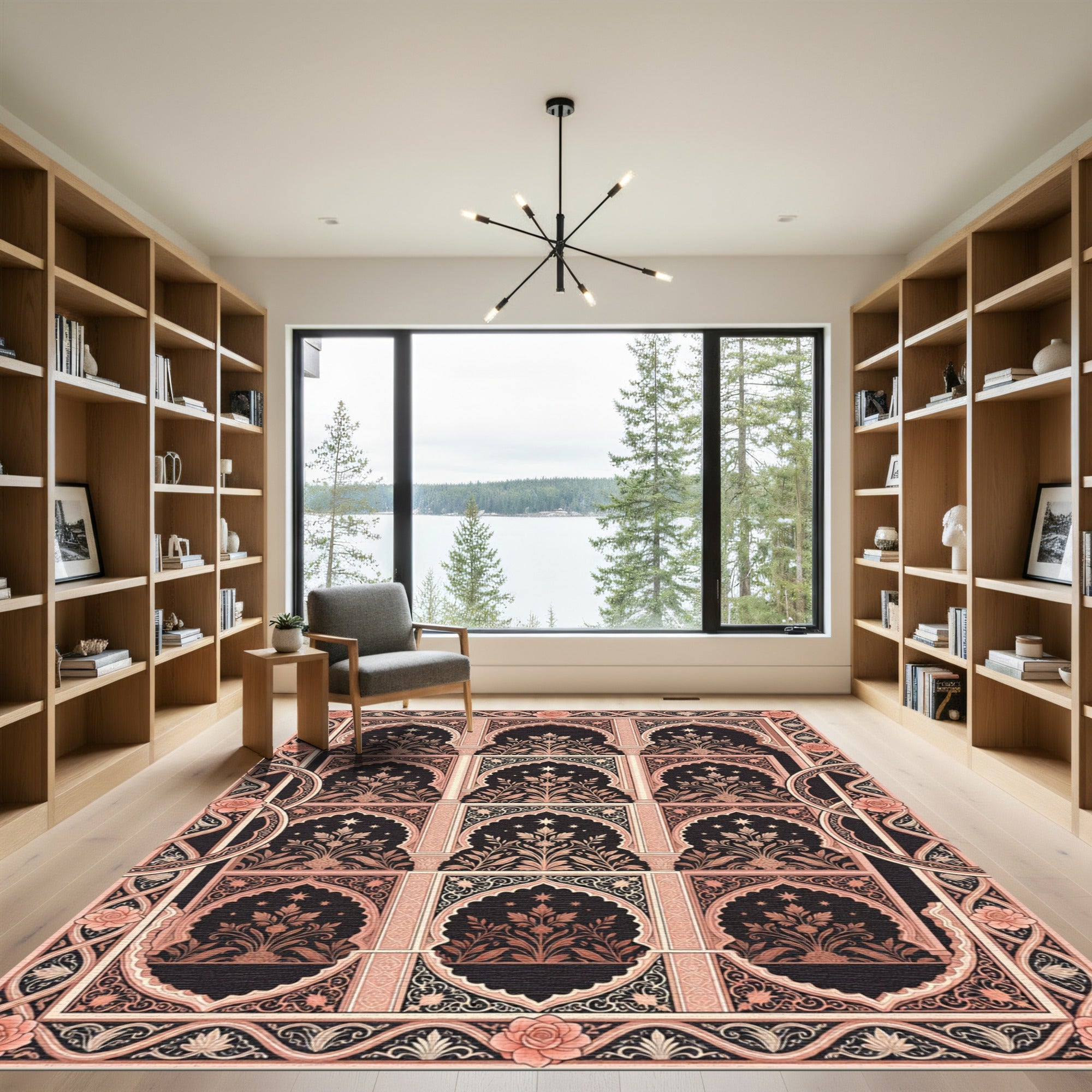 Blush Peach Ornate Arched Floral Tapestry Rug