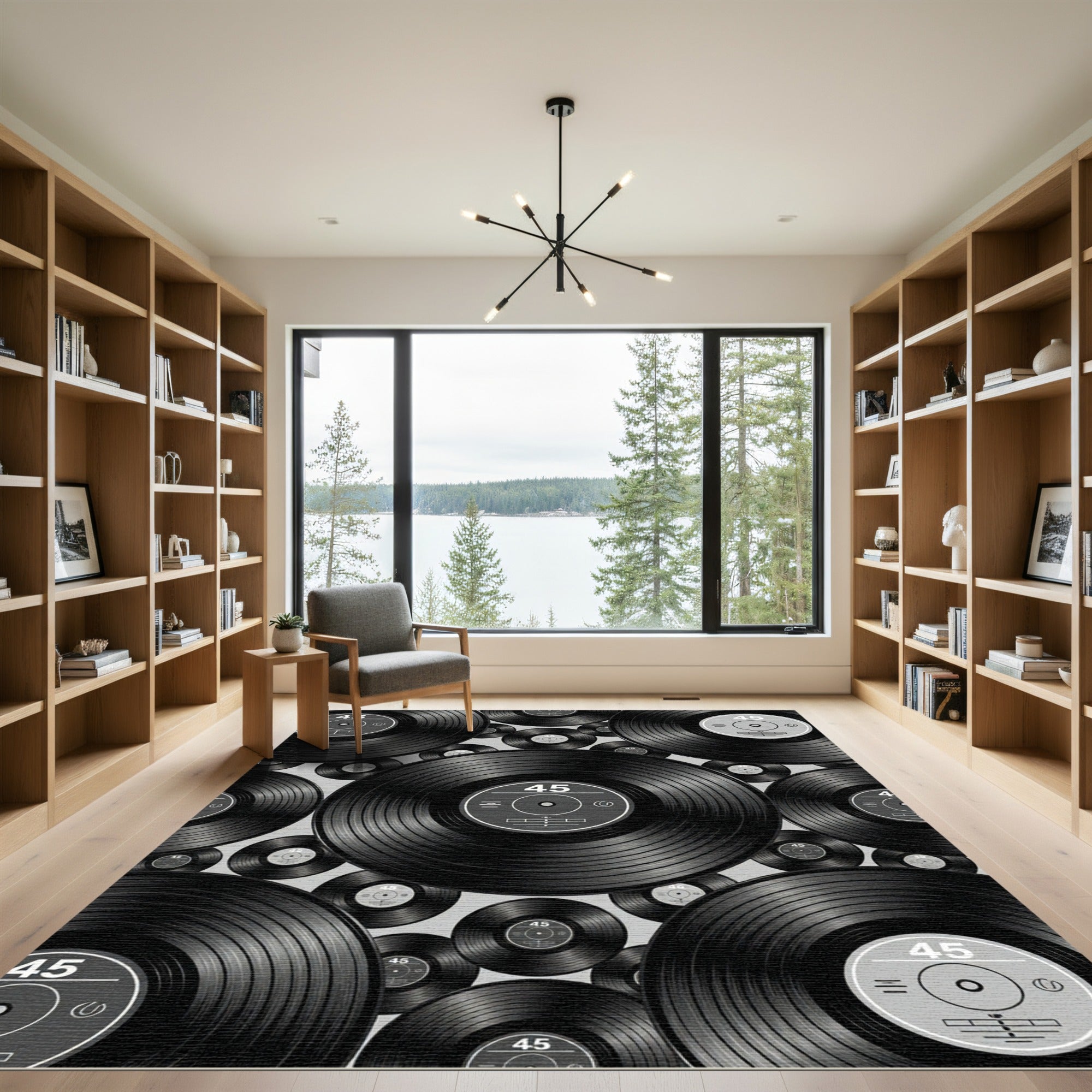 Retro Monochromatic Vinyl Record Collage Rug