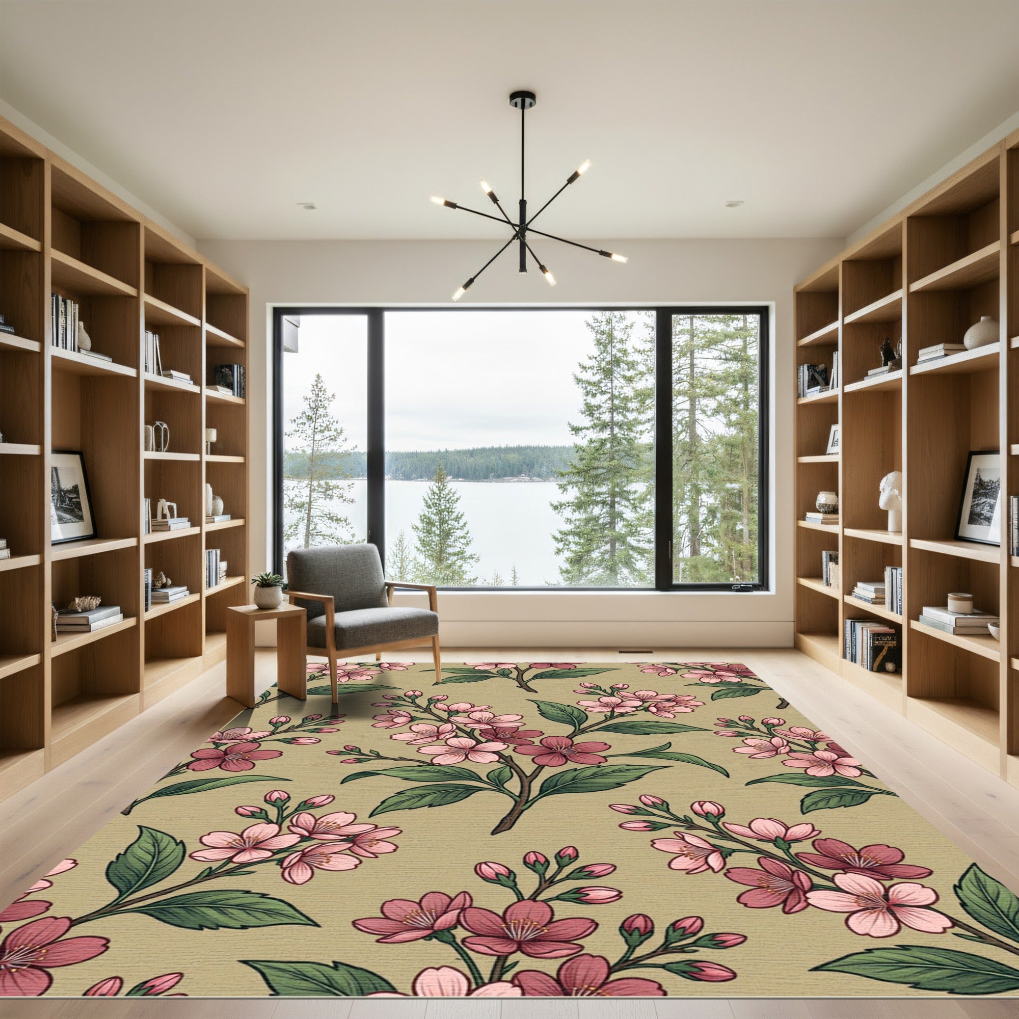 Blush Pink Cherry Blossom Floral Sage Rug