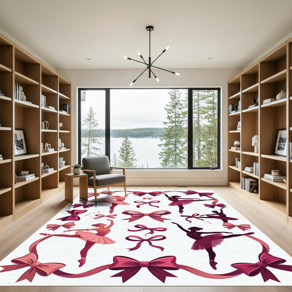 Ballet Dancers and Ribbons Pink Collection Rug
