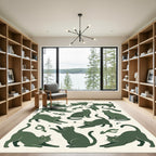Whimsical Forest Green Stretching Cat Rug