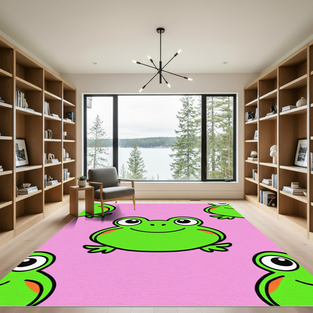 Pink Froggy Friends Repeating Illustration Rug