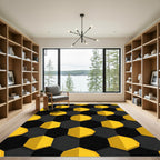 Bold Black and Yellow Geometric Hexagons Rug