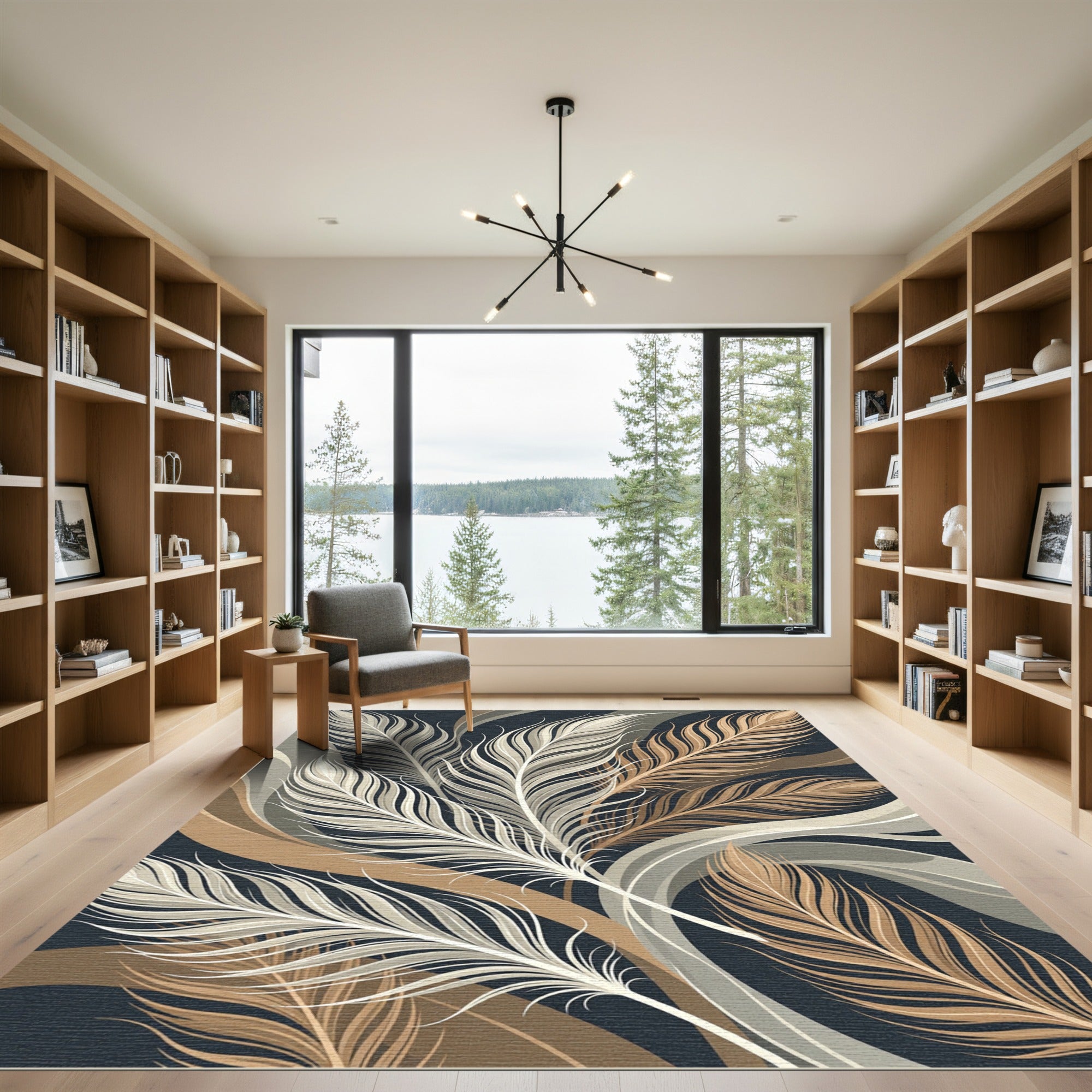 Feather Swirl Abstract Neutral Tone Rug
