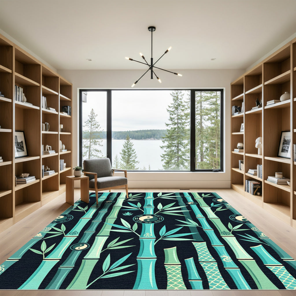 Zen Bamboo Forest with Yin Yang Rug